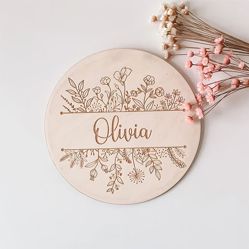 Baby Products Decoration - Placa con Nombre Grabado Floral Personalizada,